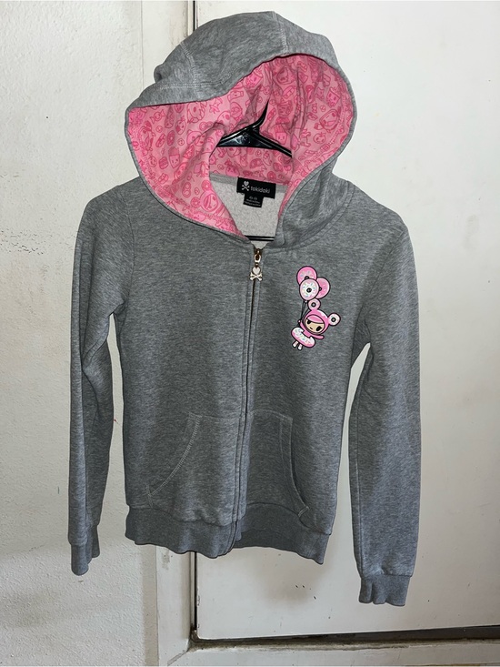 tokidoki Sweaters - Tokidoki rare “vintage” grey zip up hoodie with pink lining and cute design